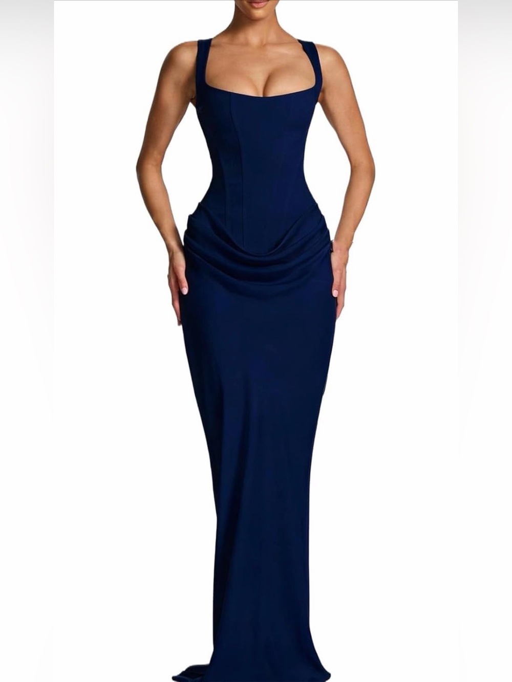 Navy Corset-Style Evening Gown - Women Dresses